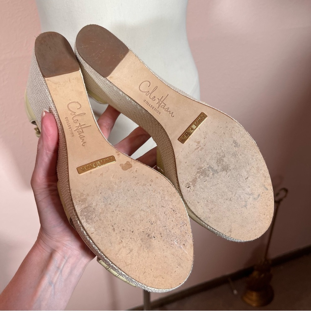 Cole Haan Classic Mobwife Cream leather Espadrilles wedge Heel Sandals shoe 9.5 - Picture 6 of 17